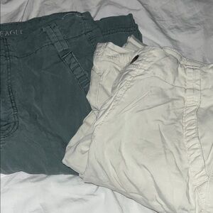 American Eagle Green and White wide leg pants